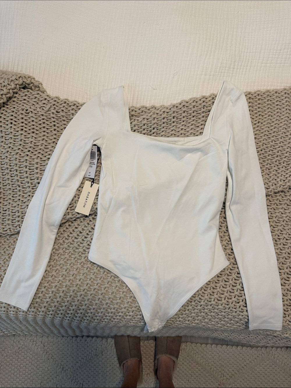 Aritzia White Long Sleeve Square Neck Bodysuit